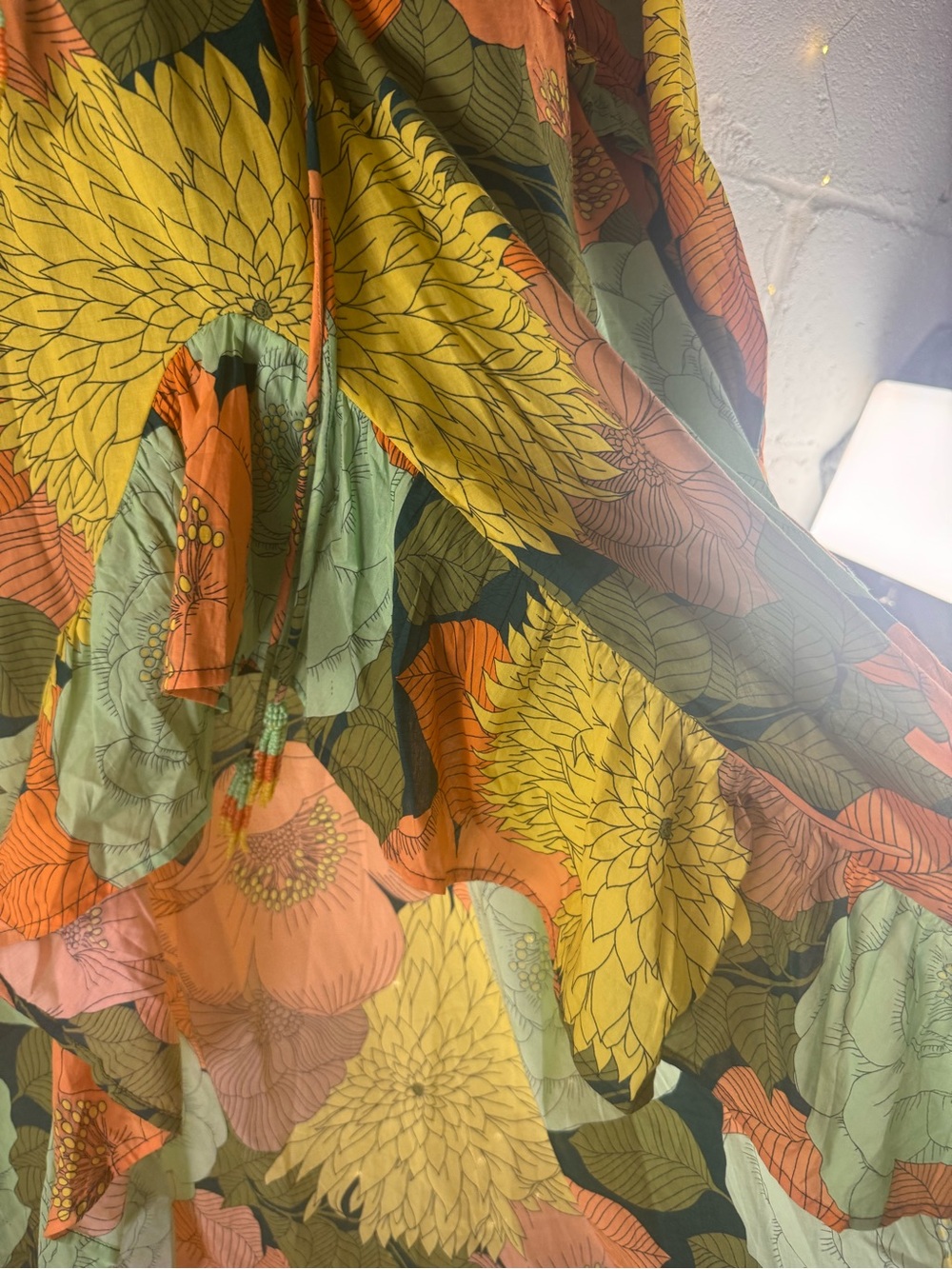NWT Farm Rio x Anthropologie Floral High Low Midi Dress XL Petite Boho Tassel - Picture 11 of 14